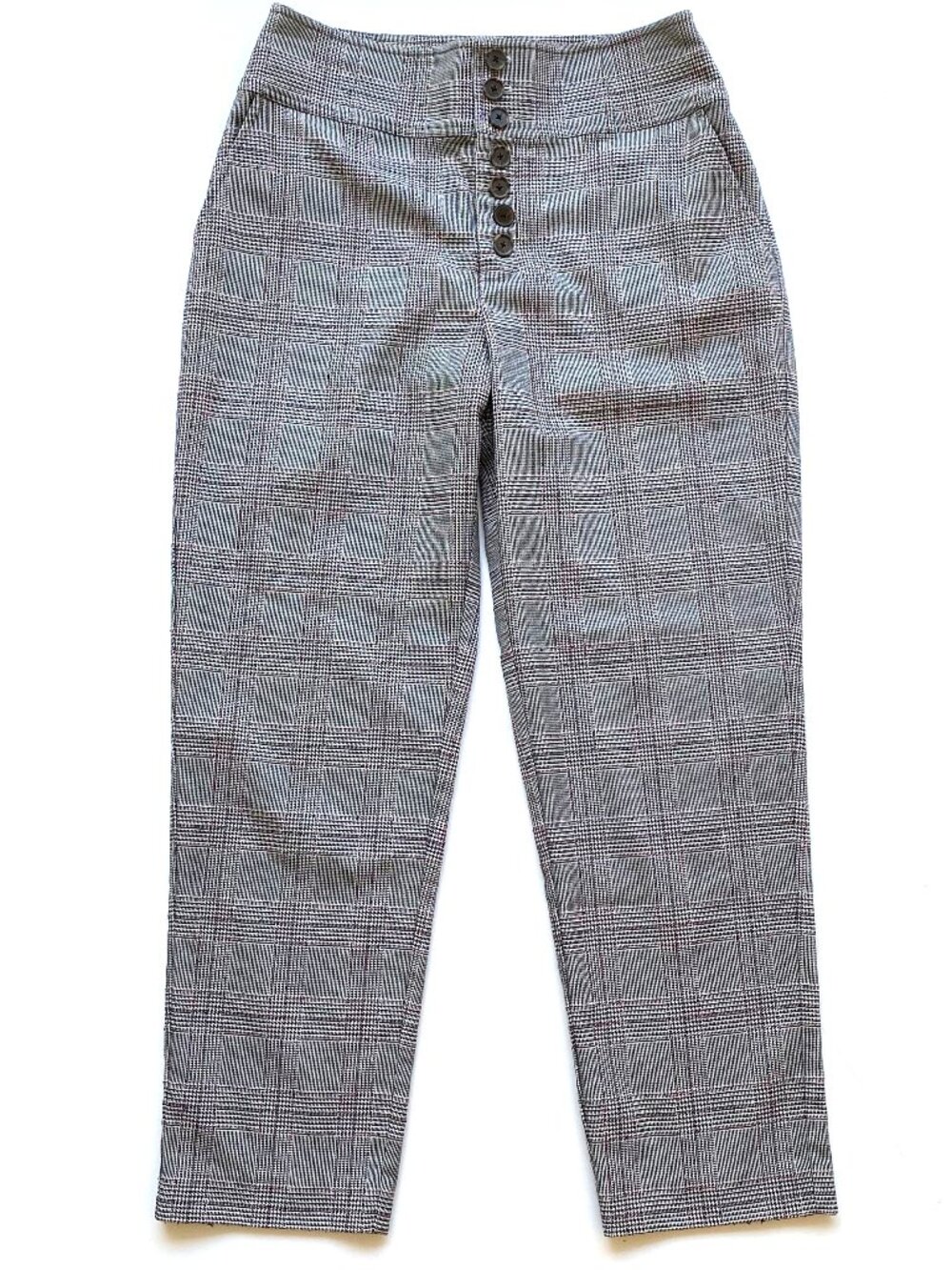 Joie Abony Glen Plaid High Rise Exposed Button Fly Tapered Ankle Pants Size 8